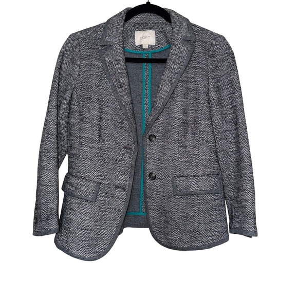 LOFT Jackets & Blazers - Ann Taylor LOFT Petite Herringbone Blazer Jacket‎ Teal Trim Pockets